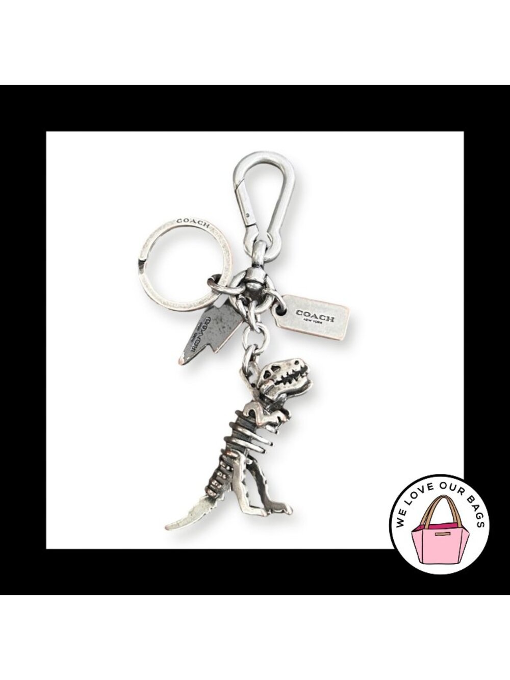 Rare COACH REXY DINOSAUR T-Rex Keychain Bag Charm Fob 3D Skeleton Puzzle 65133